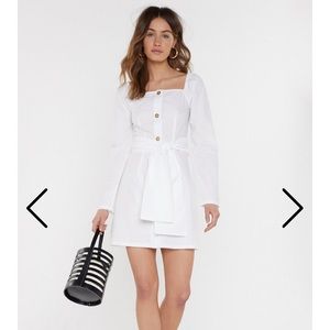 Nasty Gal Linen square neck, tie waist dress